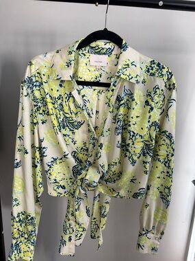 cinq a sept Cream Blouse with Yellow and Navy Floral Print